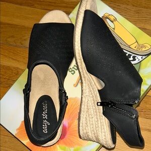 Easy Street Black Espadrille Wedges with Ankle Strap never worn good deal